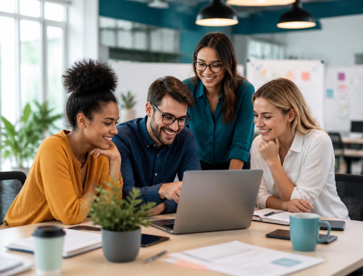 Small business team collaborating with the platform in a modern office